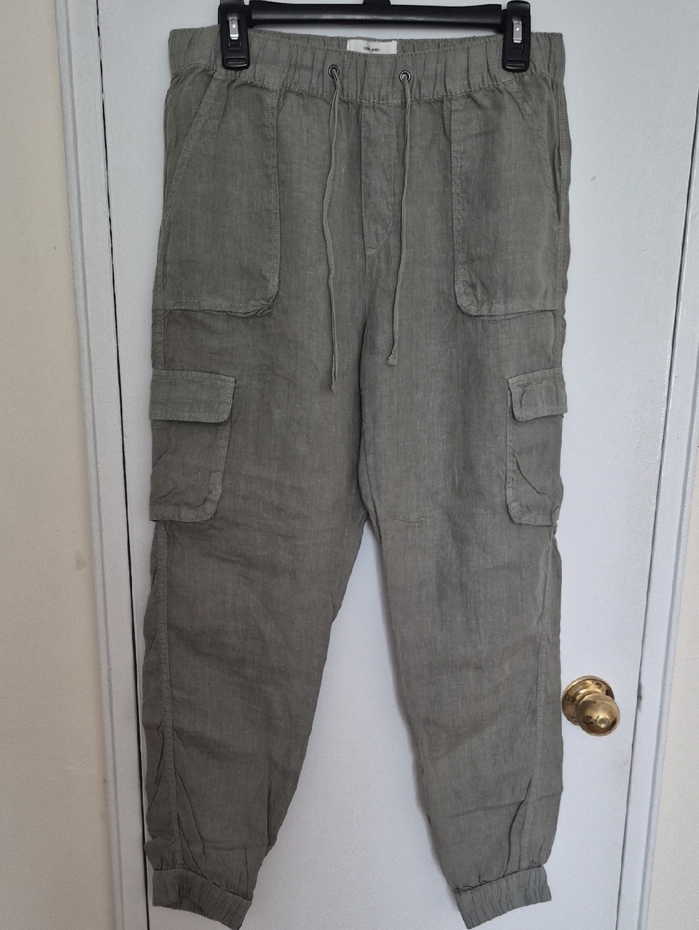 Nicole Miller Womens 100% Linen Cargo Jogger Olive Green Pants Size M